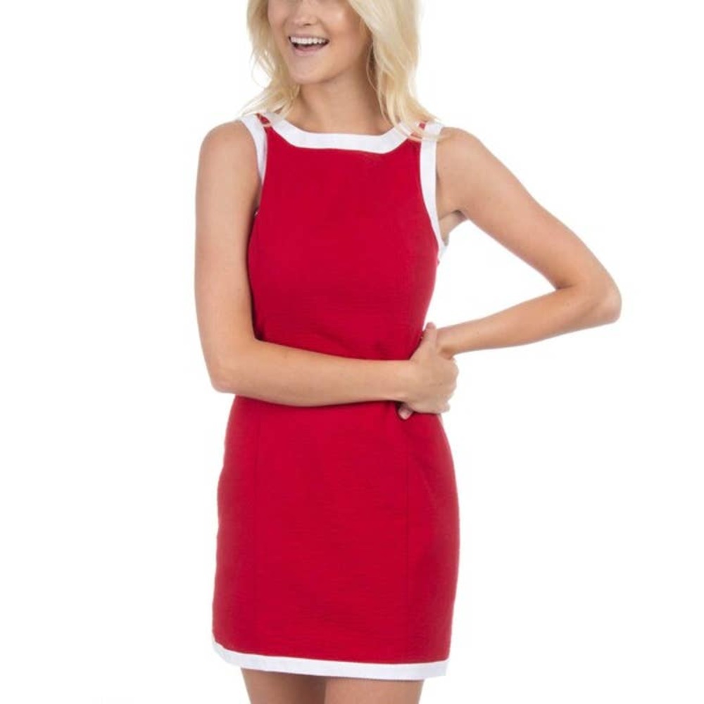 Lauren James Red White Harper Seersucker Mini Dress Women's Size Medium